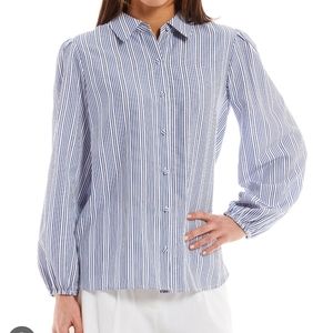 Logan Button Down Collar Long Sleeve Elastic Cuff Striped Blouse